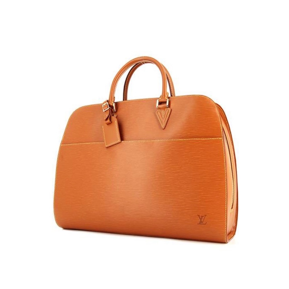 Louis Vuitton Tan Travel Bag with Structured Shape and Gold Accents
